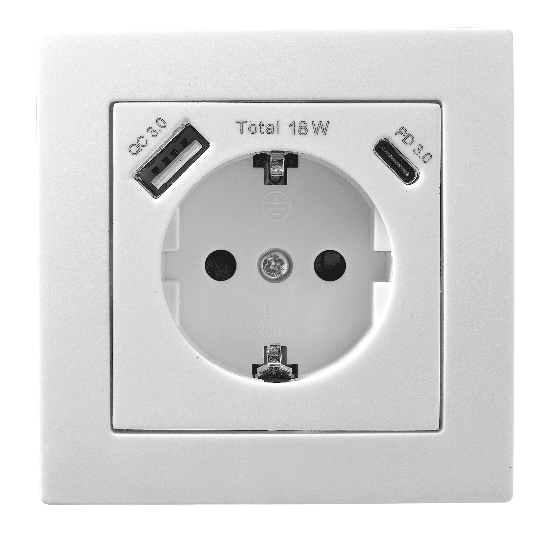 Schutzkontakt-Steckdose McPower ''Flair'' 1x USB-C 18W PD, 1x USB-A, weiß