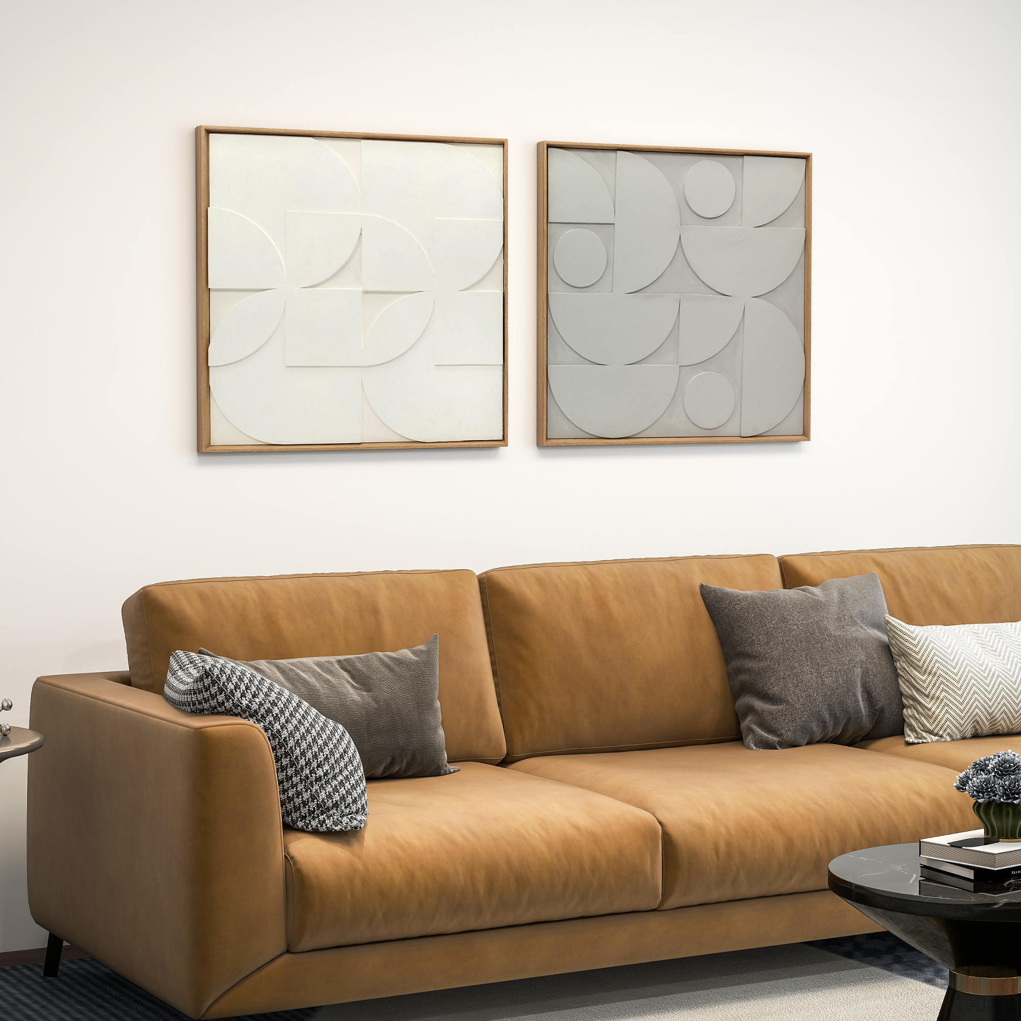 Wanddeko 3D 2er Set geometrisch Wanddekoration Modern Wand Deko für Wohnzimmer, Flur, 80 x 3,5 x 80 cm, Weiß