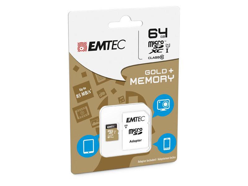 MicroSDXC 64GB EMTEC +Adapter CL10 EliteGold UHS-I 85MB/s Blister