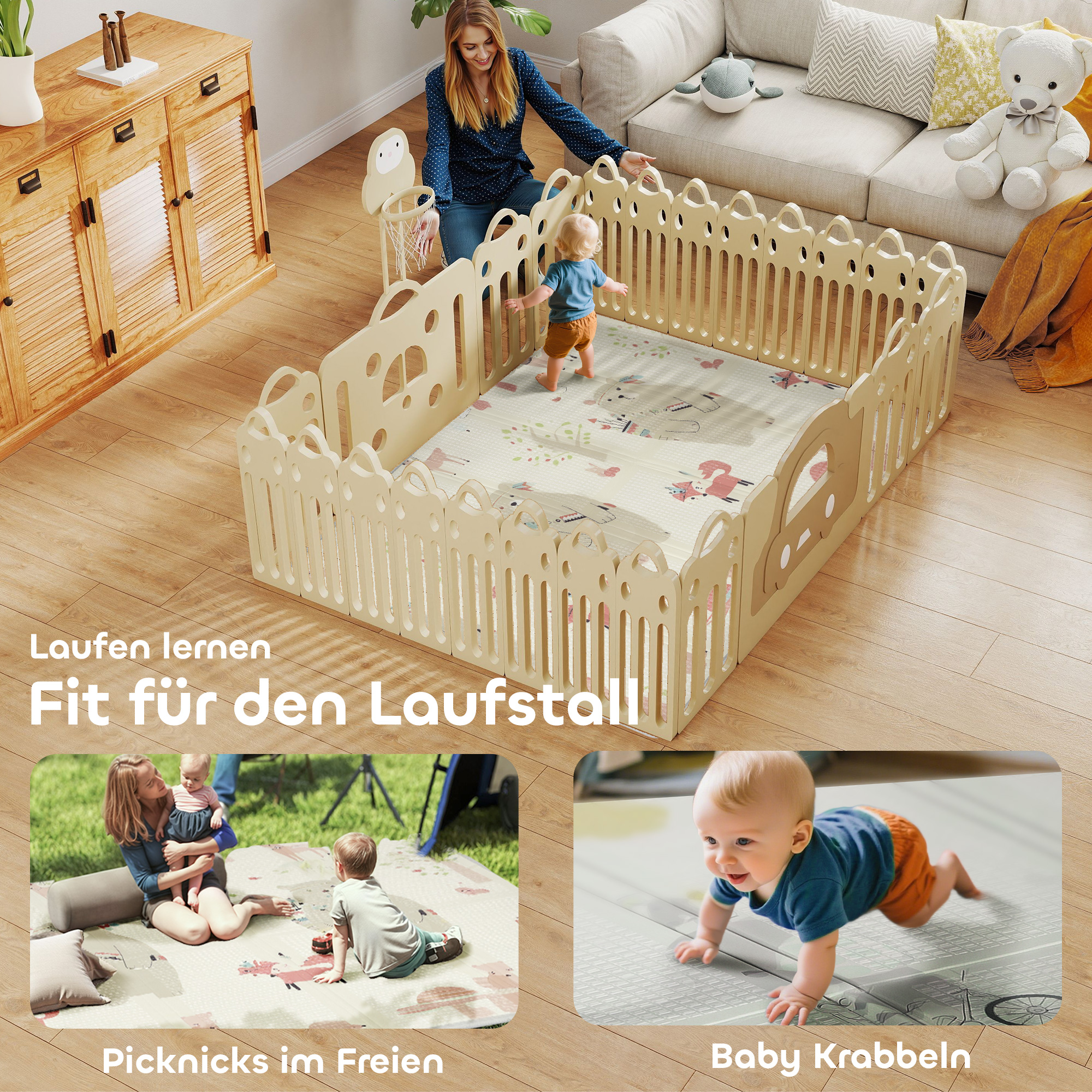 Baby-Spielmatte, Tiermuster, Schaumstoff, 1,5 cm dicke Polsterung, rutschfest