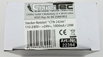 Stecker-Netzteil "CTN-2424n" - 110-240V~ >24V=, 1000mA / 24W