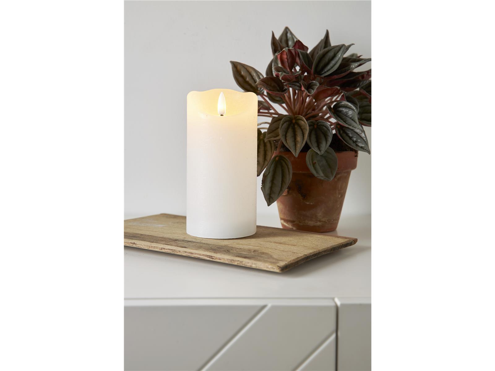 LED Echtwachs-Kerze ''Flamme Rustic'', weiß, 15x7.5cm, Timer