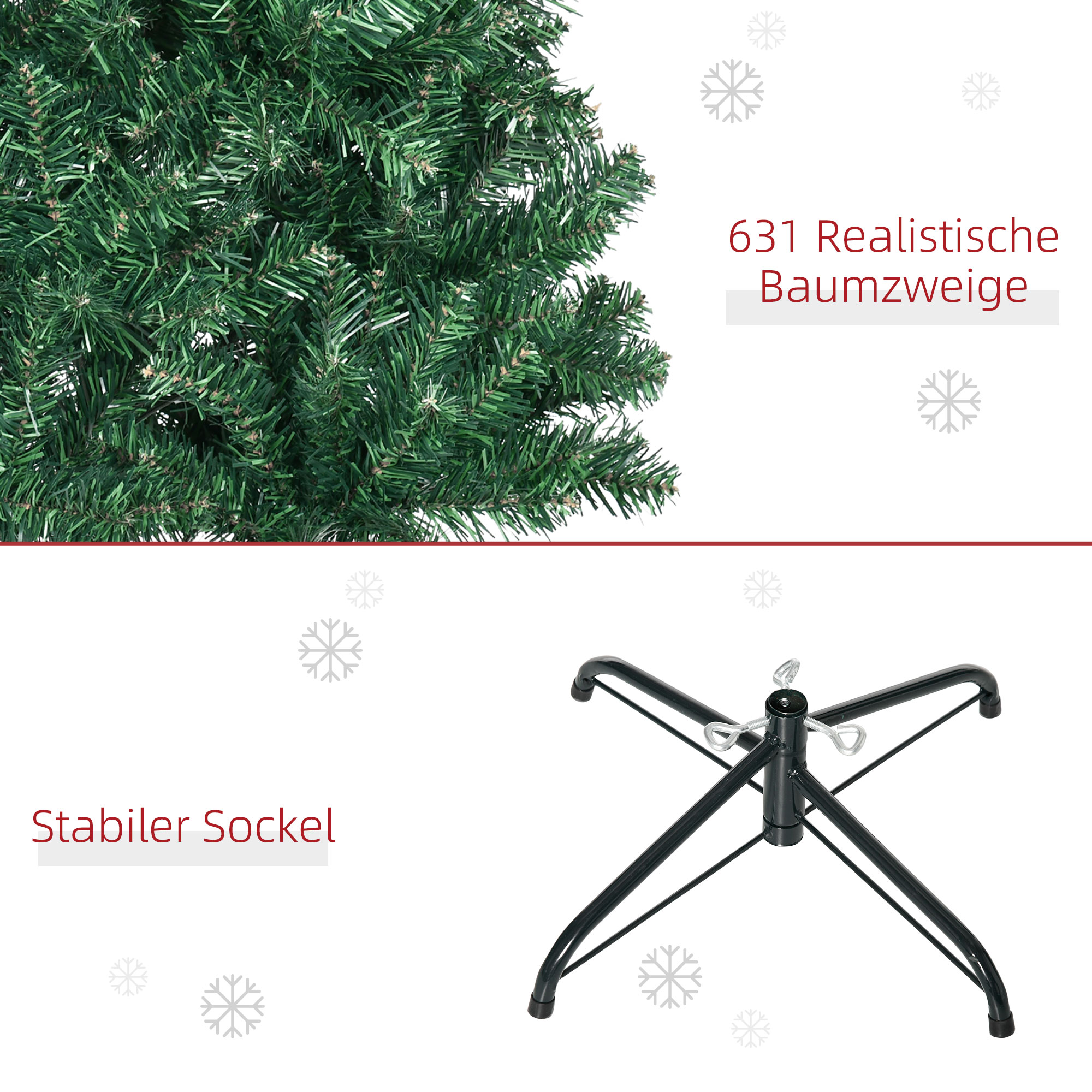 Weihnachtsbaum Kunsttanne künstlicher Christbaum, inkl, Standfuß, LED´s, 2,1 m, 1 Weihnachtsstern, Grün
