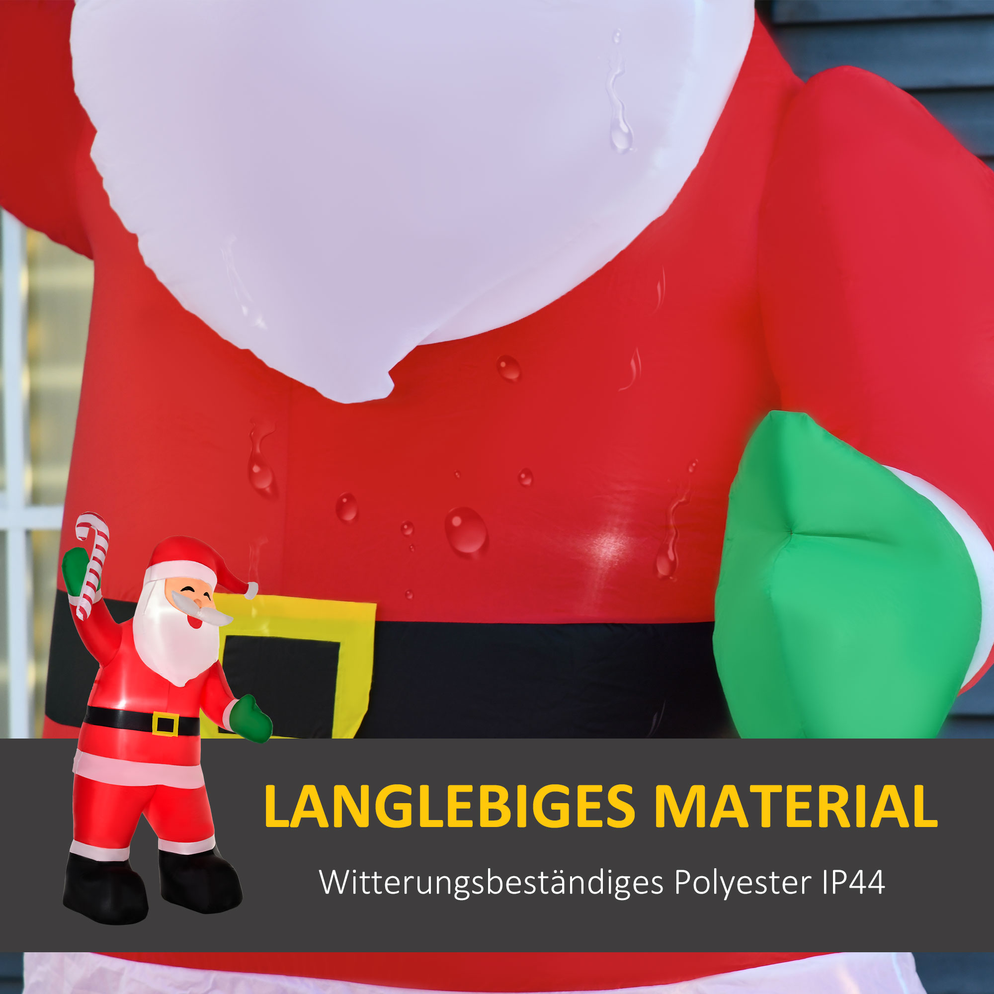 Aufblasbarer Weihnachtsmann mit LED-Beleuchtung inkl, Gebläse, Halteseilen, Bodenspieße, Sandsäcke,140cm x 85cm x 250cm