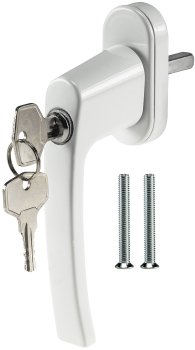 Abschließbarer Fenstergriff, weiß - 2 Schrauben, 2 Schlüssel