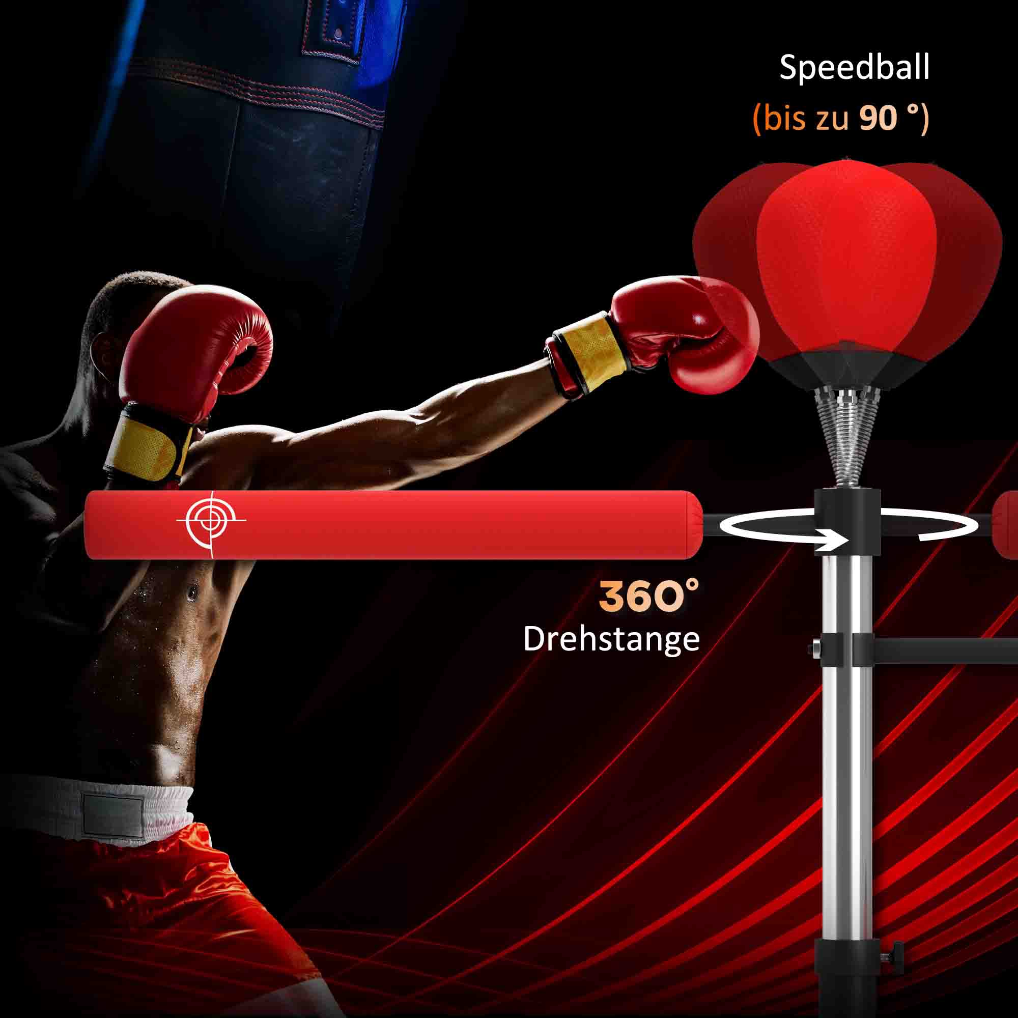 4-in-1 freistehender Boxsack-Ständer, 160-230 cm höhenverstellbar, Rot
