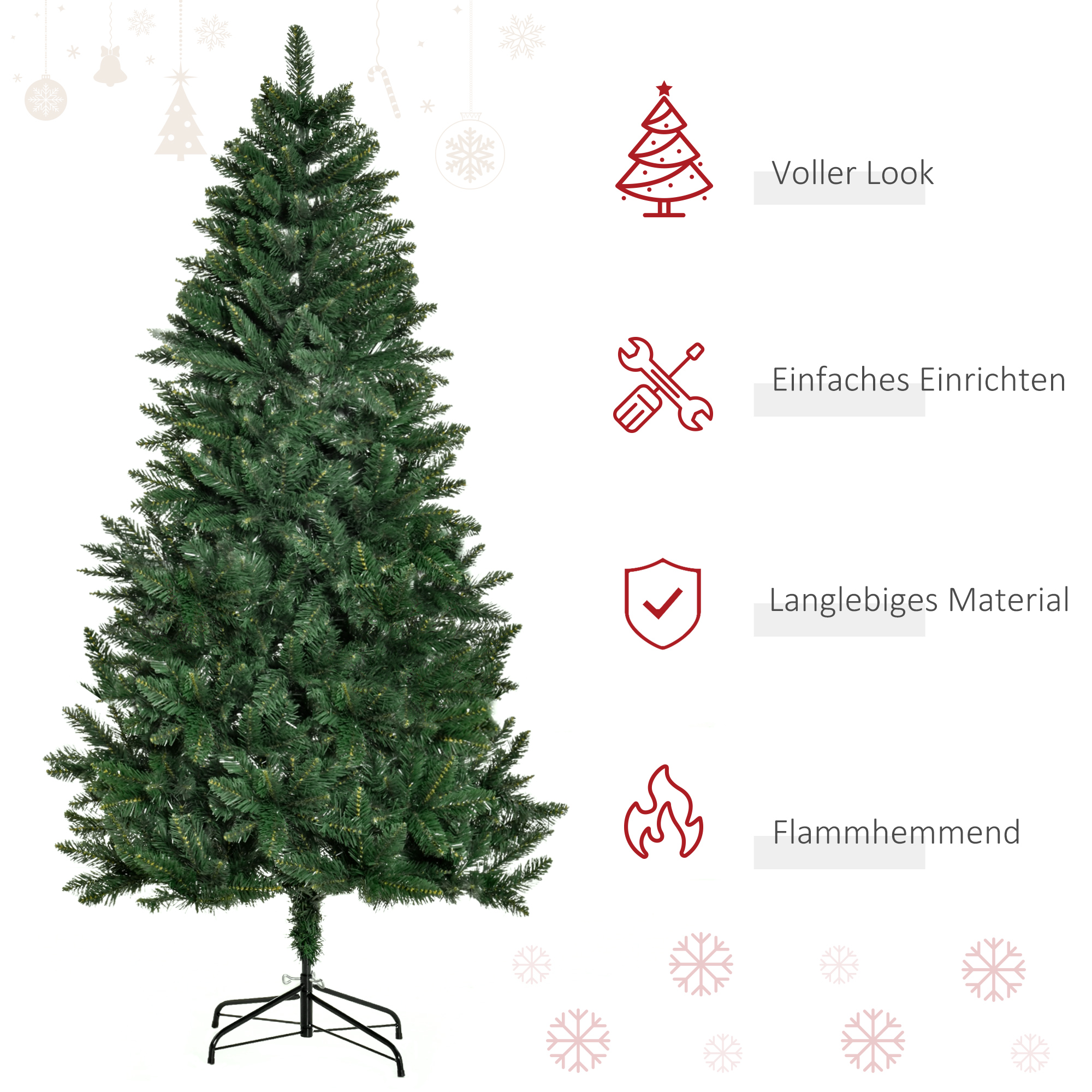 Weihnachtsbaum 180 cm Kieferbaum künstlich mit 724 Zweigen Metallständer für drinnen