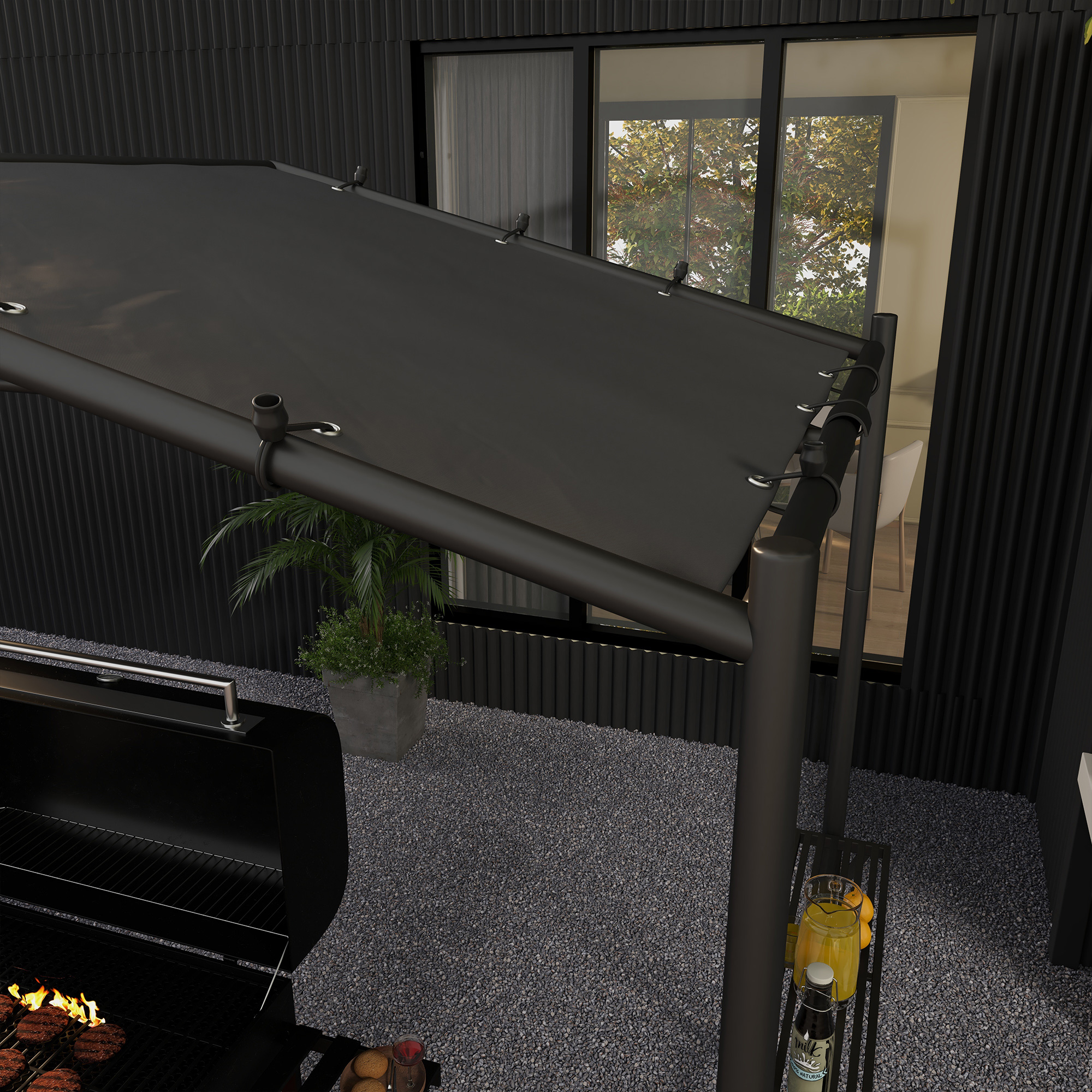 Grillzelt Grilldach, wetterbeständig, inkl, Seitentaschen, 277 x 149 x 230 cm, Dunkelgrau