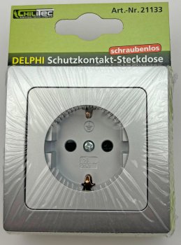DELPHI Schutzkontakt-Steckdose, silber - 250V~/ 16A, inkl. Rahmen, Steckanschluss