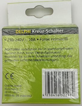 DELPHI Kreuzschalter - 250V~/ 10A, inkl. Rahmen, UP, weiß