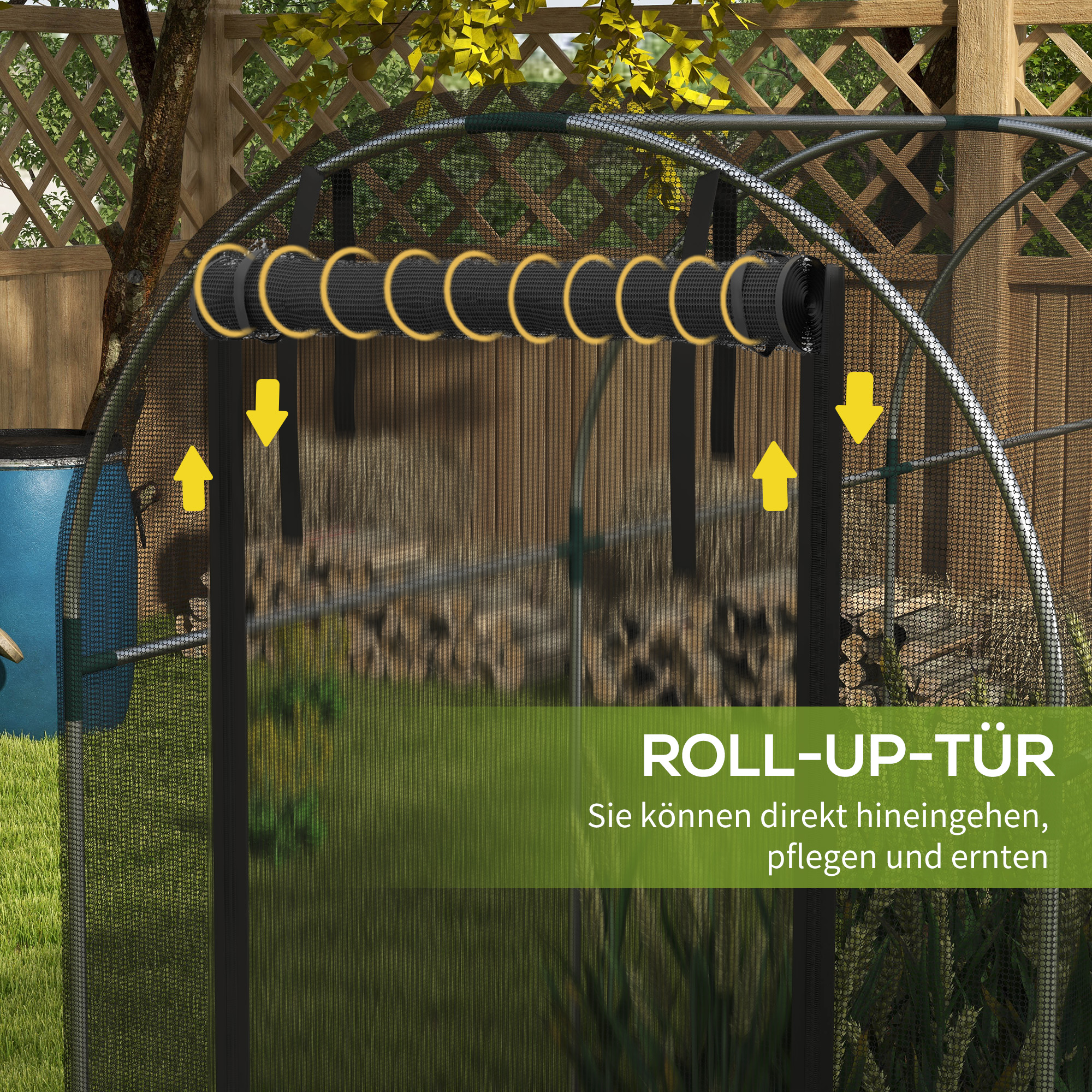 Vogelschutznetz, Pflanzenschutz, robust, Tür mit Reißverschluss, 120x360x188 cm, Schwarz/Silber