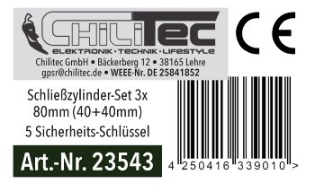 Schließzylinder-Set 3x 80mm (40+40mm) - Profil-Zylinder, 5 Sicherheits-Schlüssel