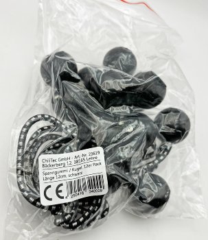 Spanngummi mit Kugel, 12er Pack - Elastisch, Länge 12cm, schwarz