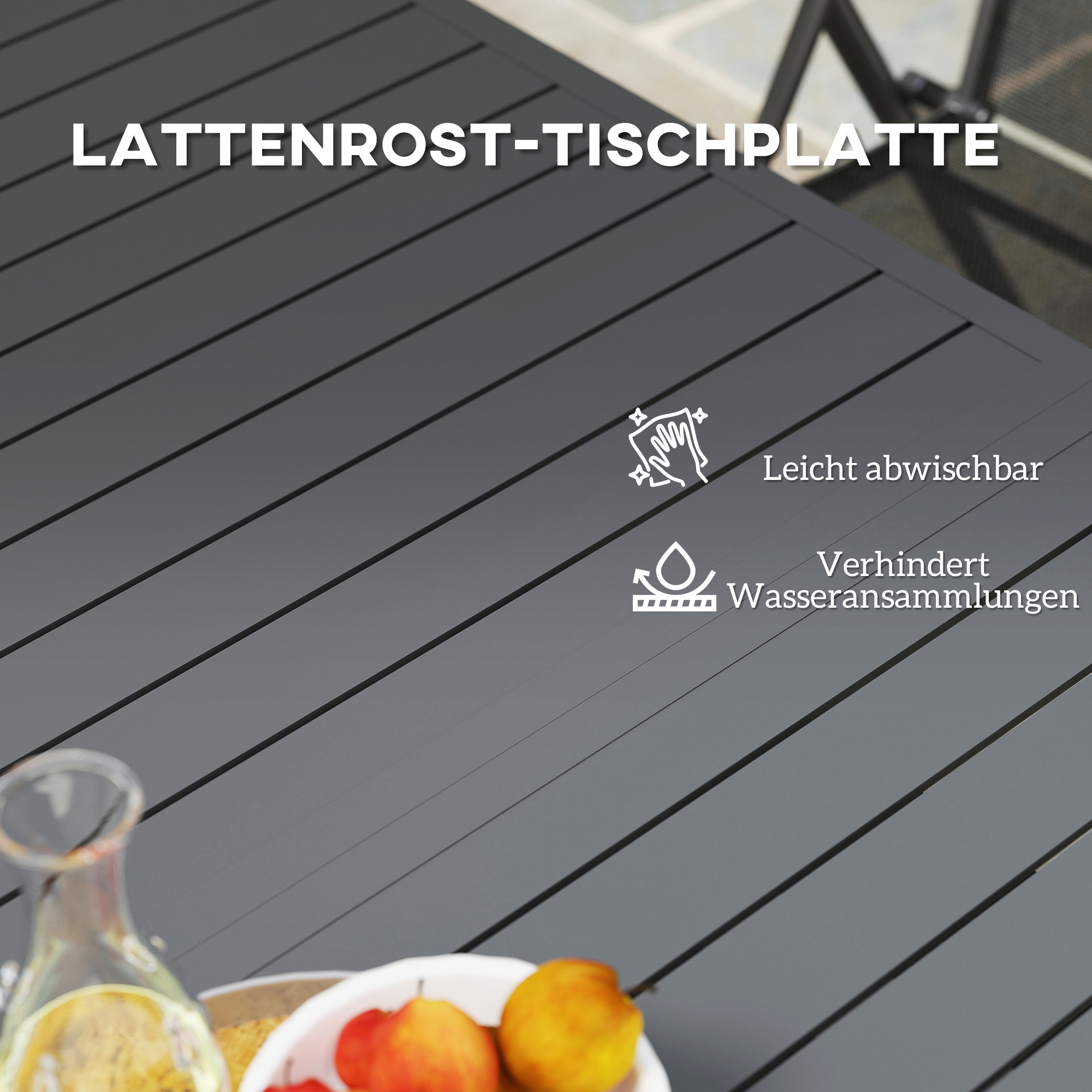 Gartentisch Erweitert Aluminium 160/220x90 cm Wetterfest Balkontisch, rutschfest Buffettisch Grau