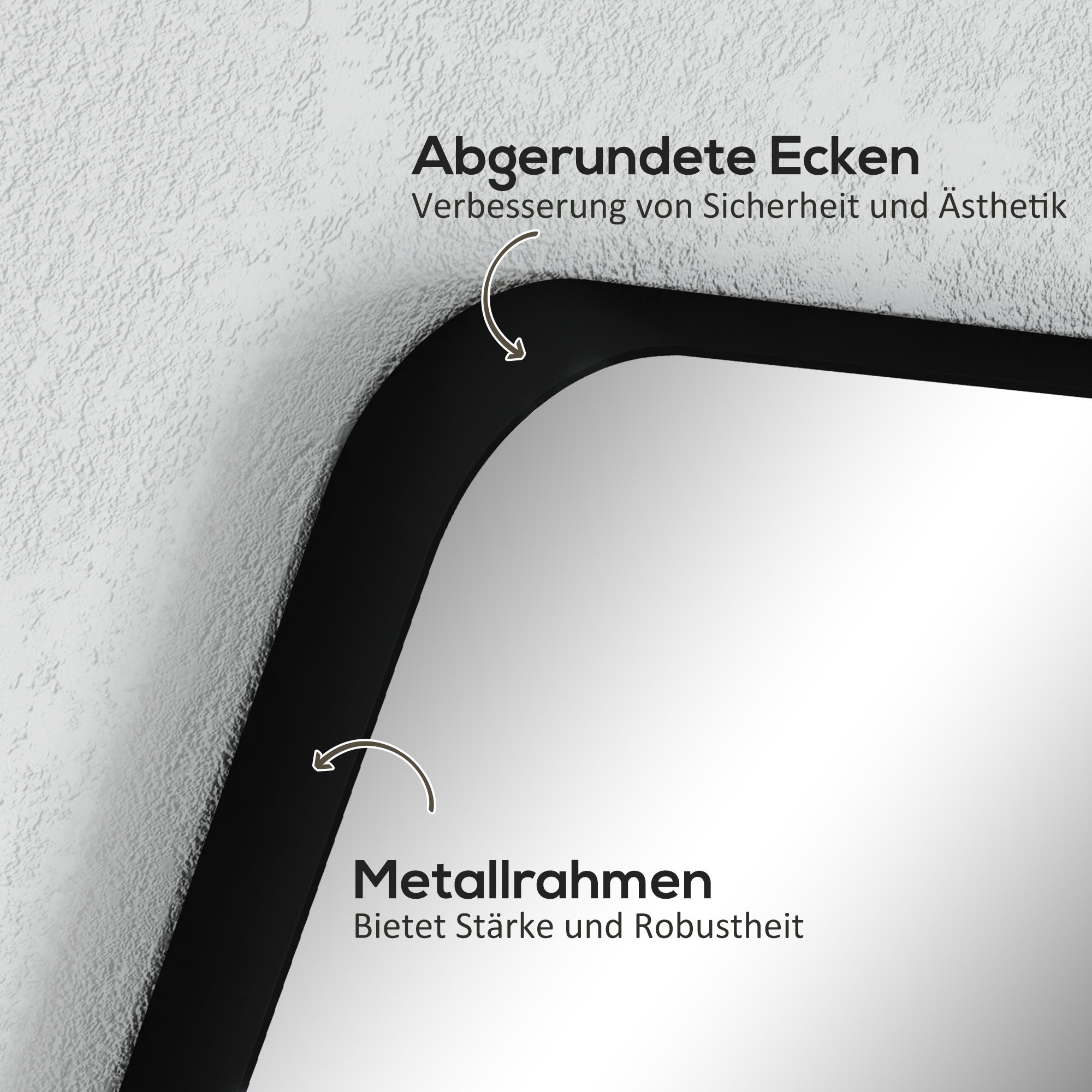 Badspiegel Wandspiegel Splitterschutzfolie Metallrahmen Badezimmer 50 x 70 cm Schwarz