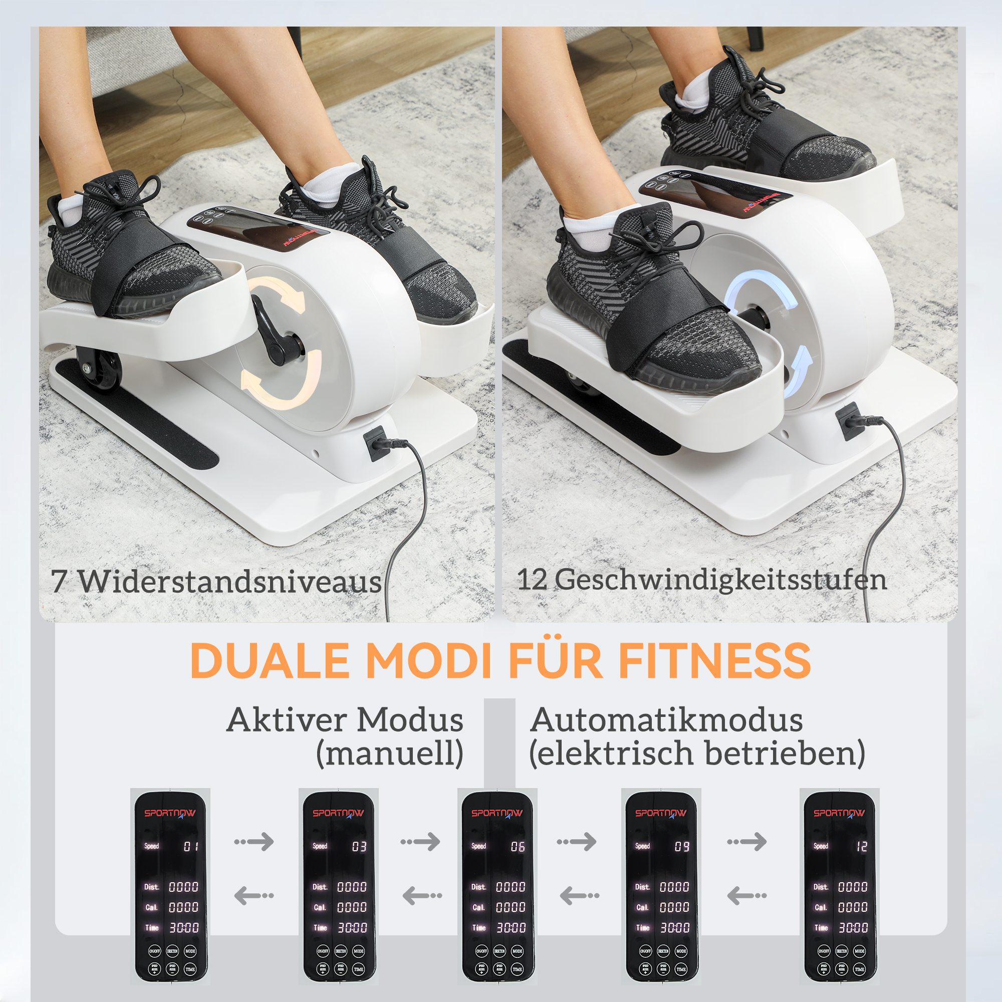 Mini Ellipsentrainer für Zuhause Untertisch Elektrischer Crosstrainer mit 12 Geschwindigkeiten & 7 Widerstand