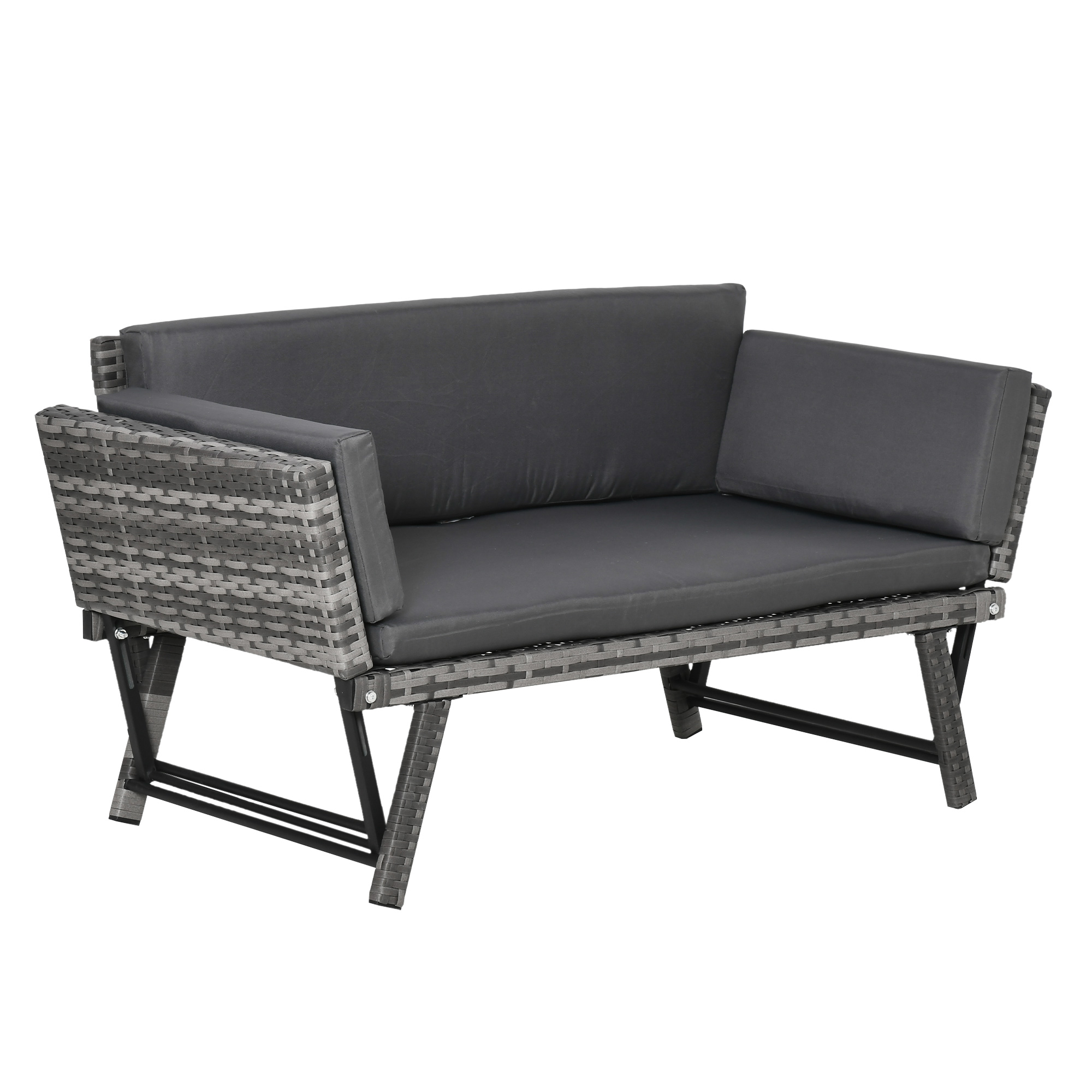 Polyrattan Gartensofa 2 Sitzer Gartenmöbel Loungesofa Gartenbank Gartenliege klappbar Armlehnen Stahl Grau 129 x 63 x 67 cm Polyrattan Gartensofa 2 Sitzer Gartenmöbel Loungesofa Gartenbank Gartenliege klappbar Armlehnen Stahl Grau 129 x 63 x 67 cm
