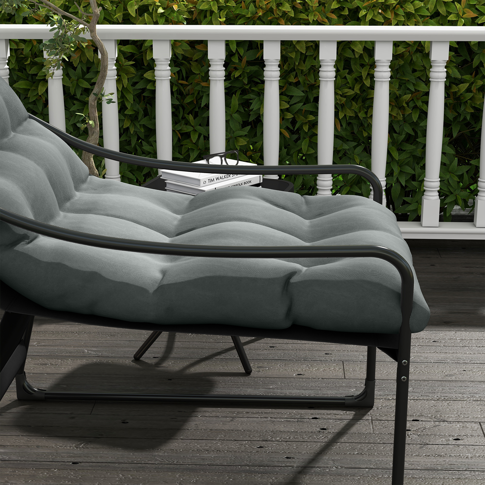 Outdoor Lounge, dicke Polsterung, rostfreier Stahlrahmen, 62B x 110T x 88H cm, Grau/Schwarz