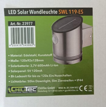 LED Solar Wandleuchte "SWL 119-ES"