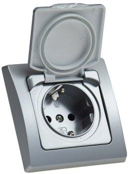 DELPHI Schutzkontakt-Steckdose IP44 - 250V~/ 16A, inkl. Rahmen, UP, silber