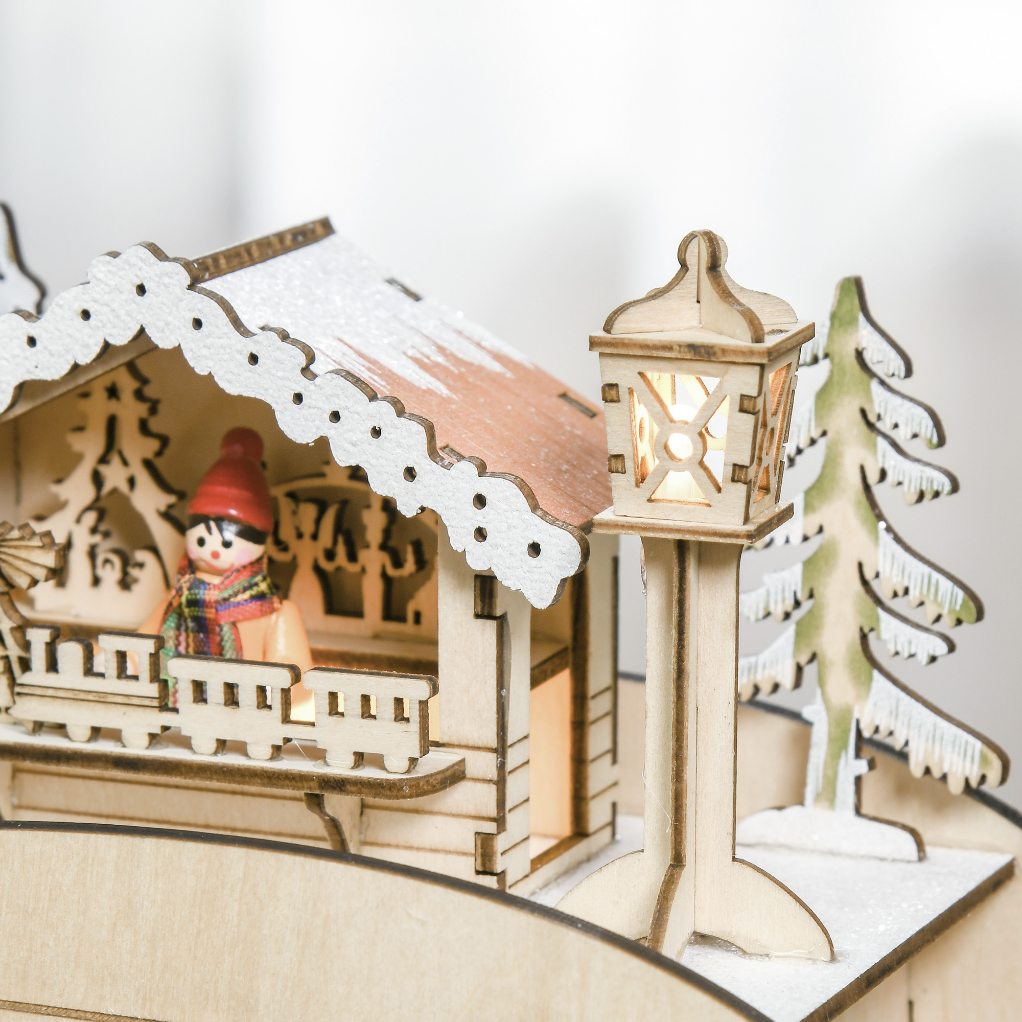 Adventskalender zum Befüllen 24 Schubladen Fächer Weihnachtskalender mit LED-Lichtern Schlitten-Form Adventskalenderbox Weihnachtsdekoration DIY Sperrholz-Platte Naturholz 45 x 10 x 31 cm
