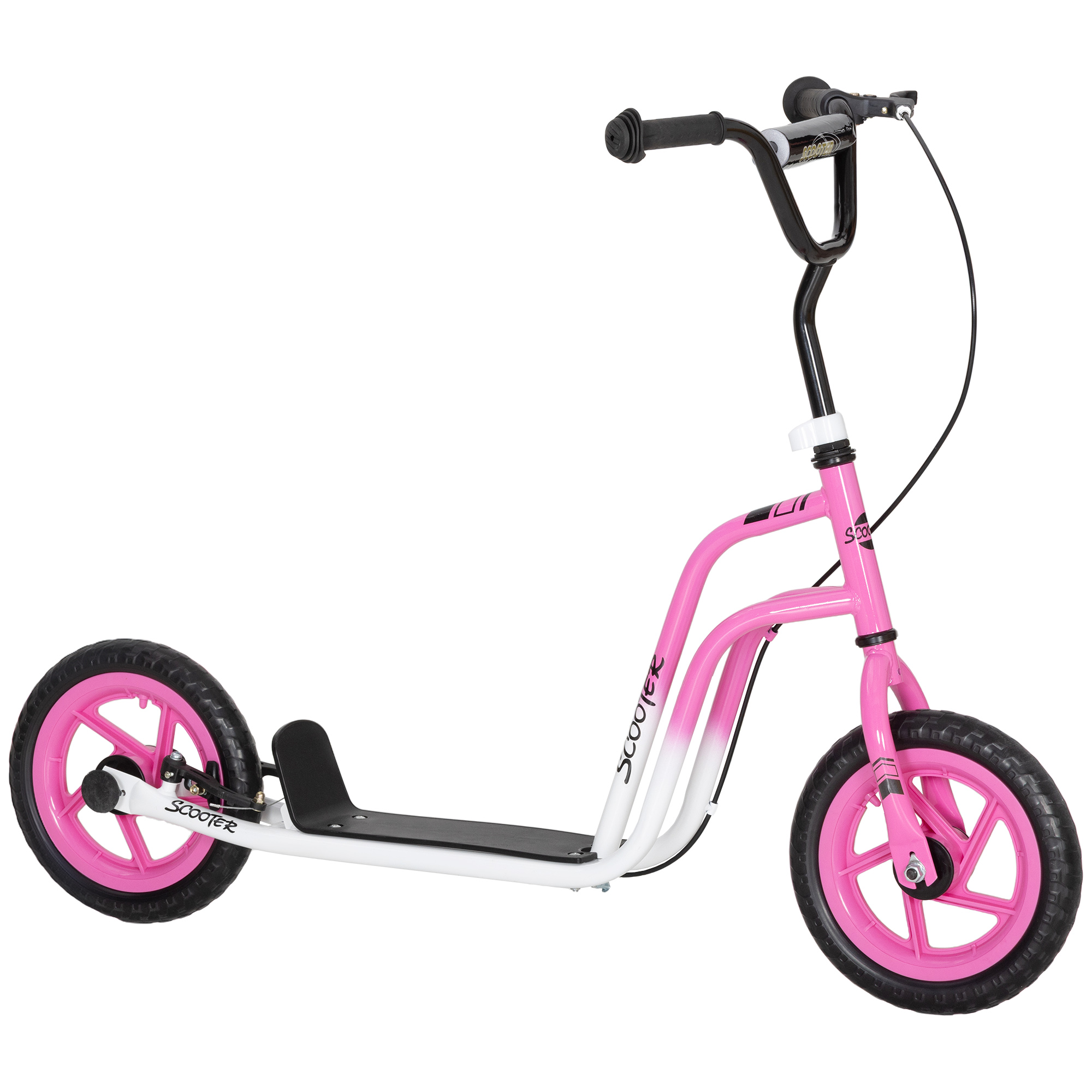 Kinderroller mit verstellbarem Lenker, große Räder, Parkständer, Handbremse, für Kinder im Alter von 5-12 Jahren, Rosa Kinderroller mit verstellbarem Lenker, große Räder, Parkständer, Handbremse, für Kinder im Alter von 5-12 Jahren, Rosa