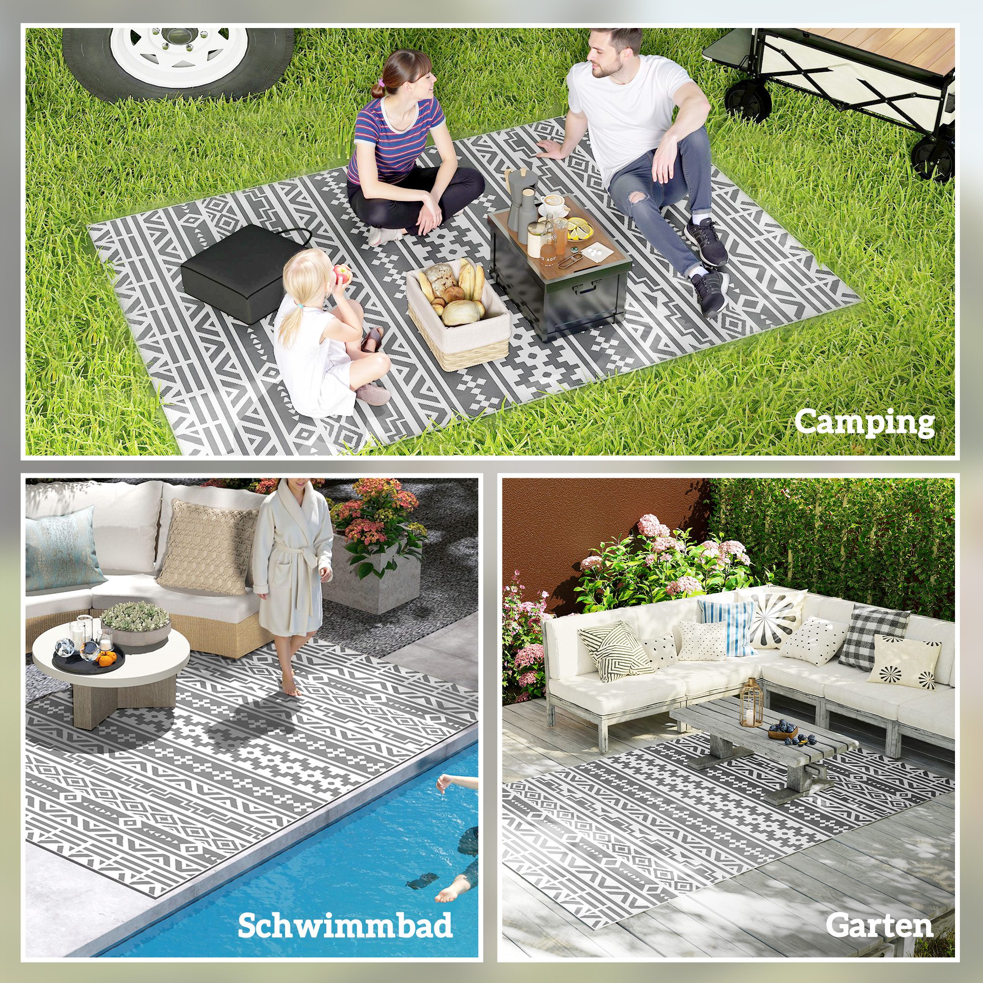 Outdoor Teppich robuster Wetterfest Outdoorteppich, Carpet mit Boho-Style, Outdoor-Teppich für Wohnzimmer Balkon