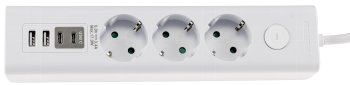 Steckdosenleiste mit Ladebuchsen für USB - USB-A /USB-C,3-fach, weiß, 1,5m Kabel