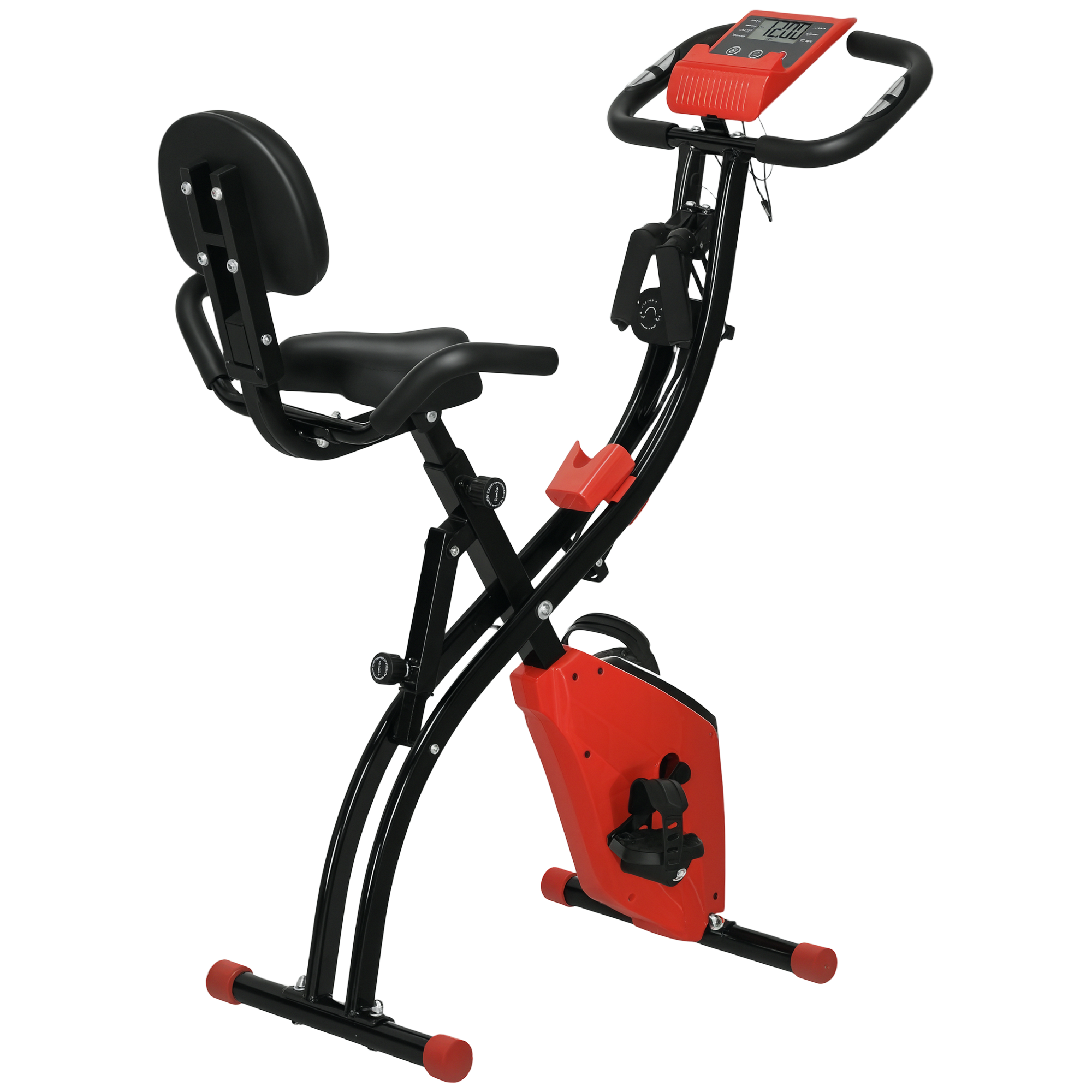 Heimtrainer X-Bike 2-in-1 Fahrradtrainer mit LCD-Display,Pulsmesser, klappbarer Hometrainer Trimmrad mit 8 stufig Magnetwiderstand, 1 Paar Spannseil, Stahl Rot 105x48x118 cm