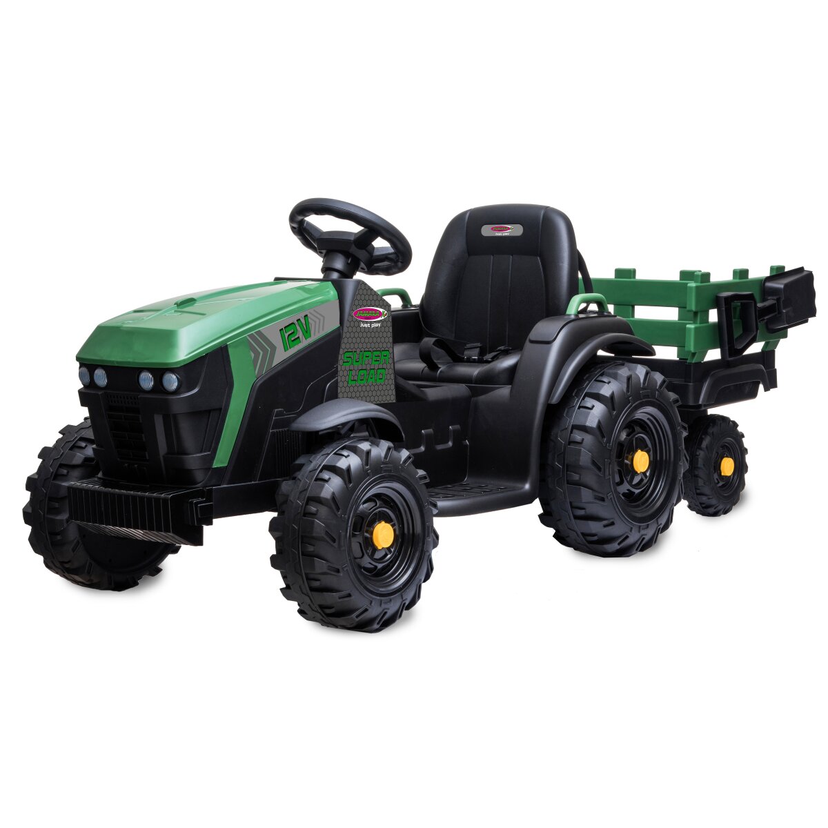Elektro-Kinderfahrzeug Traktor Super Load mit Anhänger grün 12V