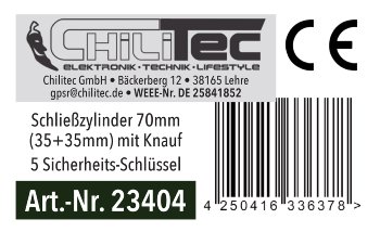 Schließzylinder 70mm (35+35mm) mit Knauf - Profil-Zylinder, 5 Sicherheits-Schlüssel