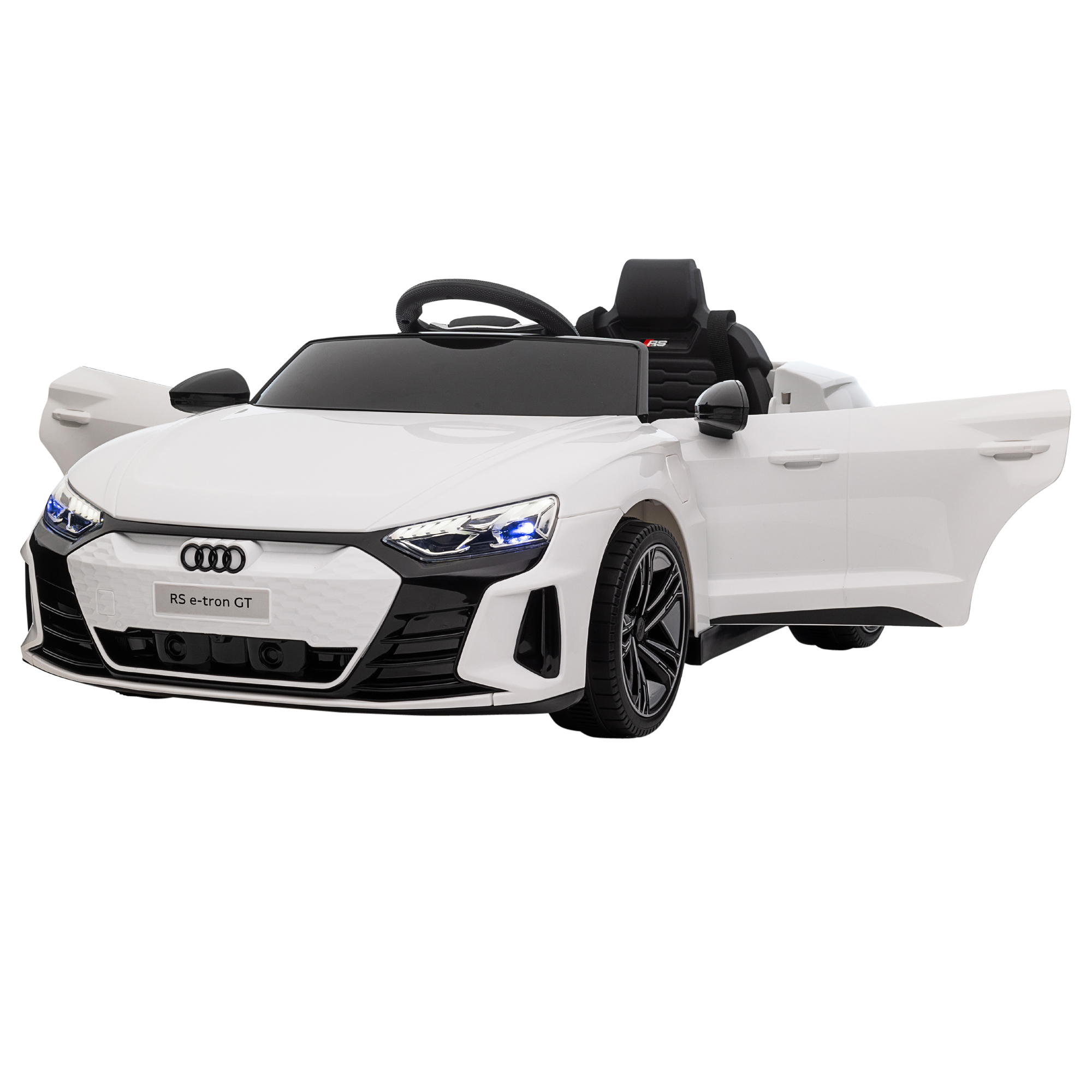 Kinder-Elektroauto Audi RS e-tron GT mit Sicherheitsgurt, Fernbedienung, Scheinwerfern, Musikfunktion, weiß, 103 x 58 x 41cm