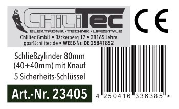 Schließzylinder 80mm (40+40mm) mit Knauf - Profil-Zylinder, 5 Sicherheits-Schlüssel