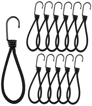Spanngummi mit Haken, 12er Pack - Extra stark, Länge 12cm, schwarz