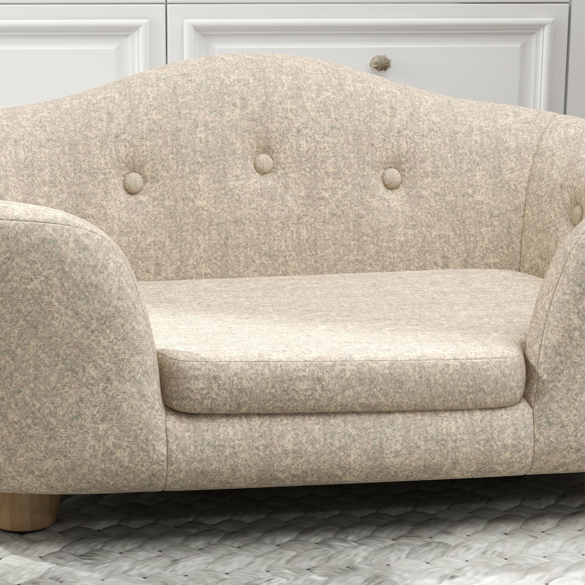 Haustiersofa Hundematte Hundebett Hundesofa Hundecouch Katzen Sofa mit Kissen Rückentasche Plüsch Schaumstoff Kiefernholz Cremeweiß 70 x 47 x 30 cm