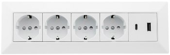 4-fach Steckdosenblock, USB-A+C, weiß - 250V~/ 16A, Aufbaumontage, USB 3,1A, PD