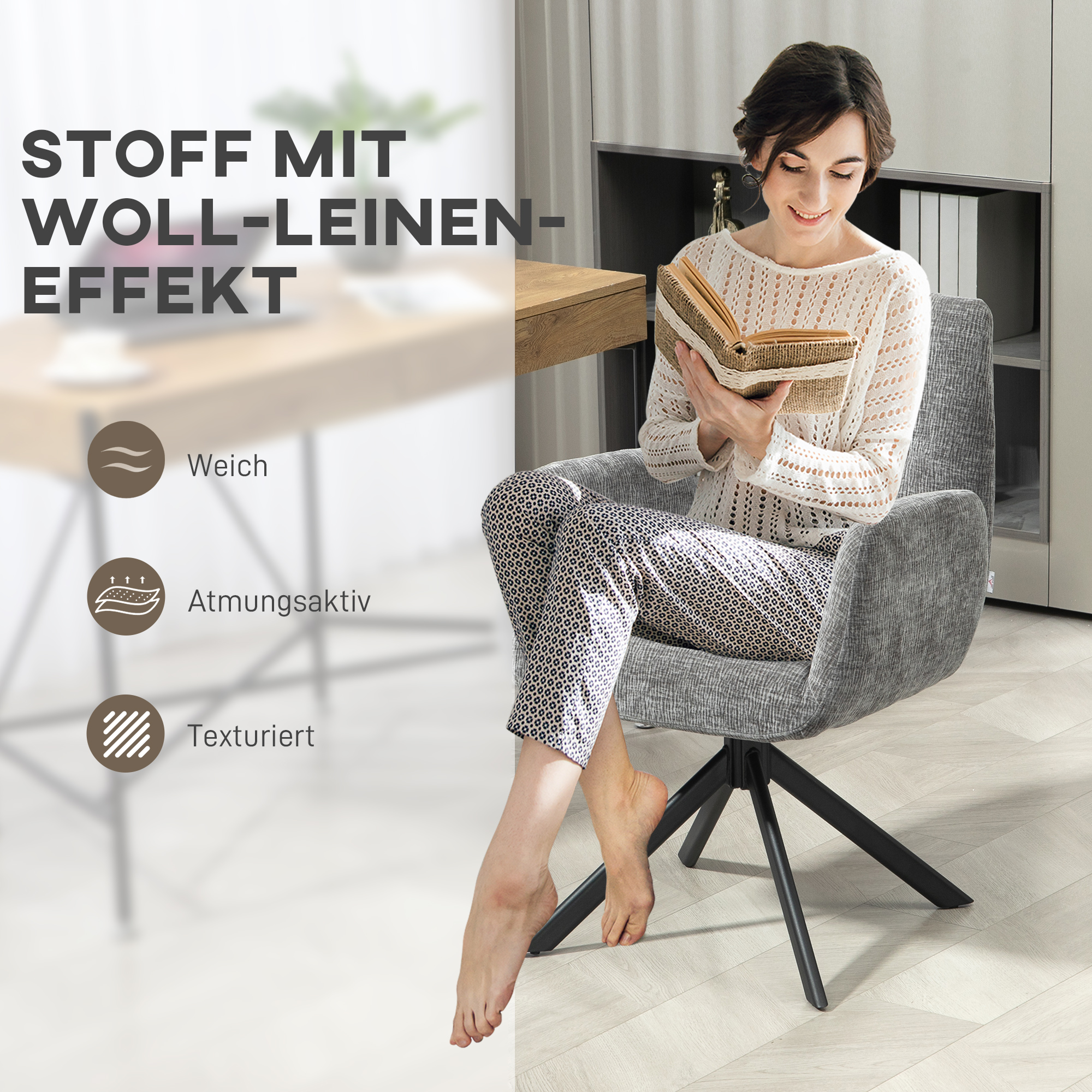 Polstersessel, Akzentsessel, modernes Design, drehbar, bis 120 kg, Dunkelgrau