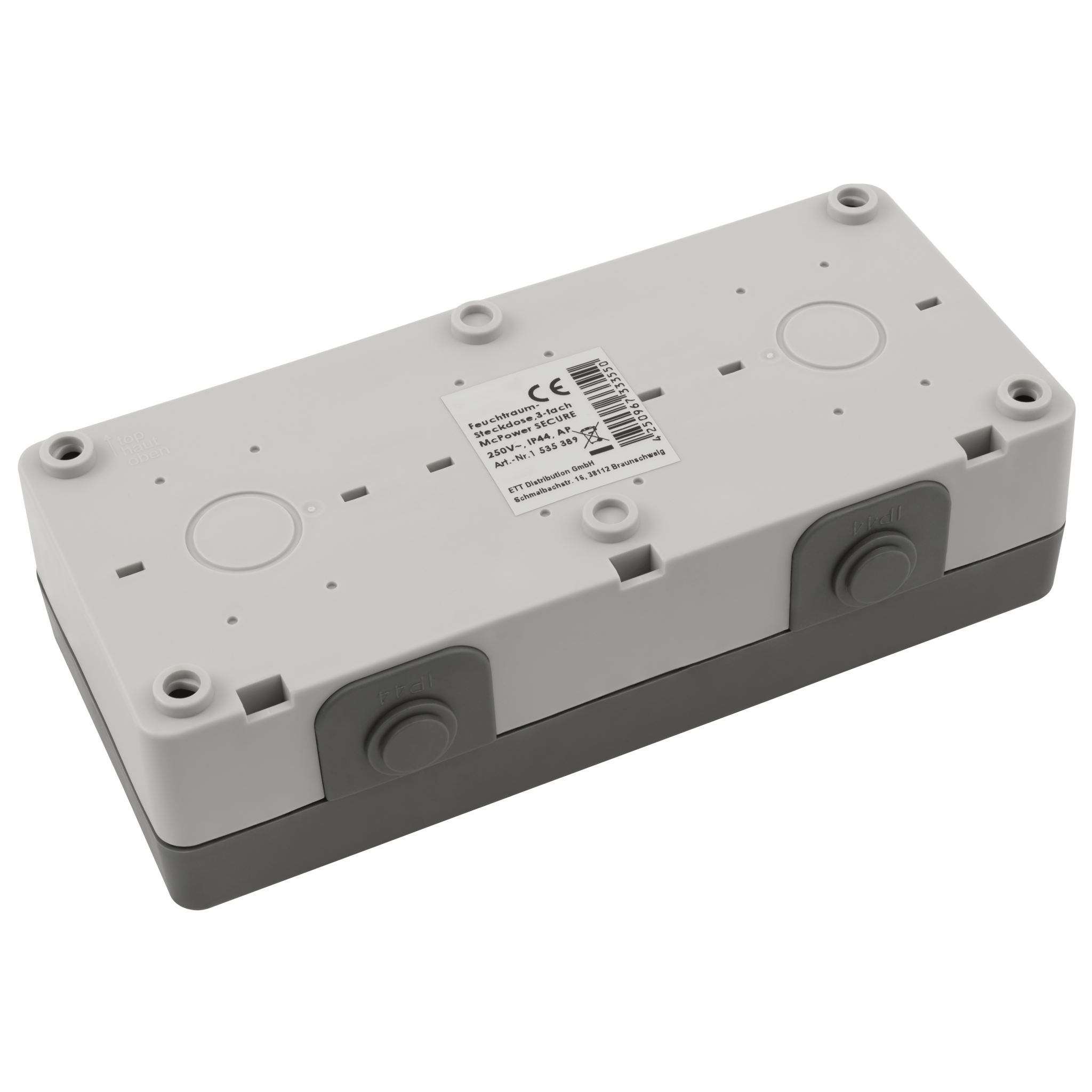 Feuchtraum Dreifach-Steckdose McPower ''Secure'', 250V~/16A, IP44, AP, grau