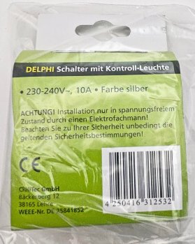 DELPHI Kontroll-Schalter mit Lämpchen - 250V~/ 10A, UP, silber