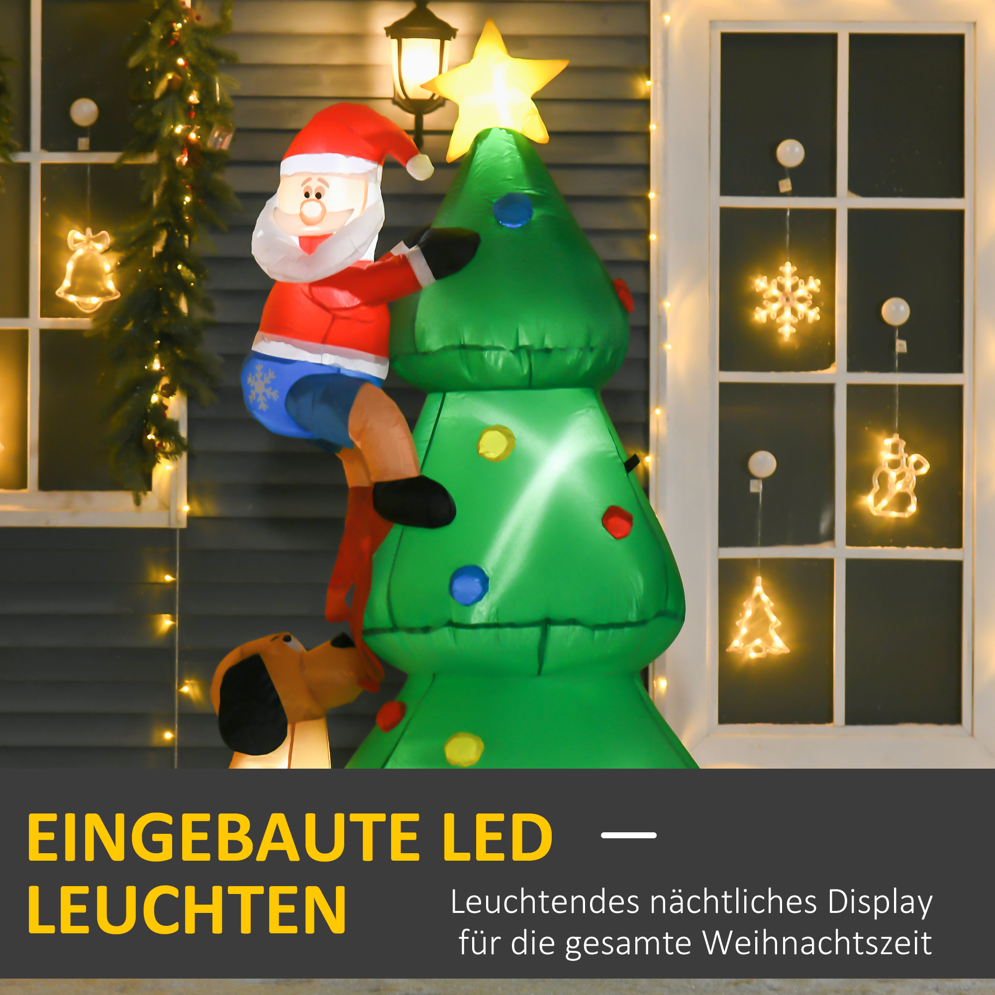 Aufblasbarer Weihnachtsbaum, Weihnachtsdekoration, 1,8 m, inkl, Gebläse, 123 cm x 85 cm x 180 cm, Grün + Rot