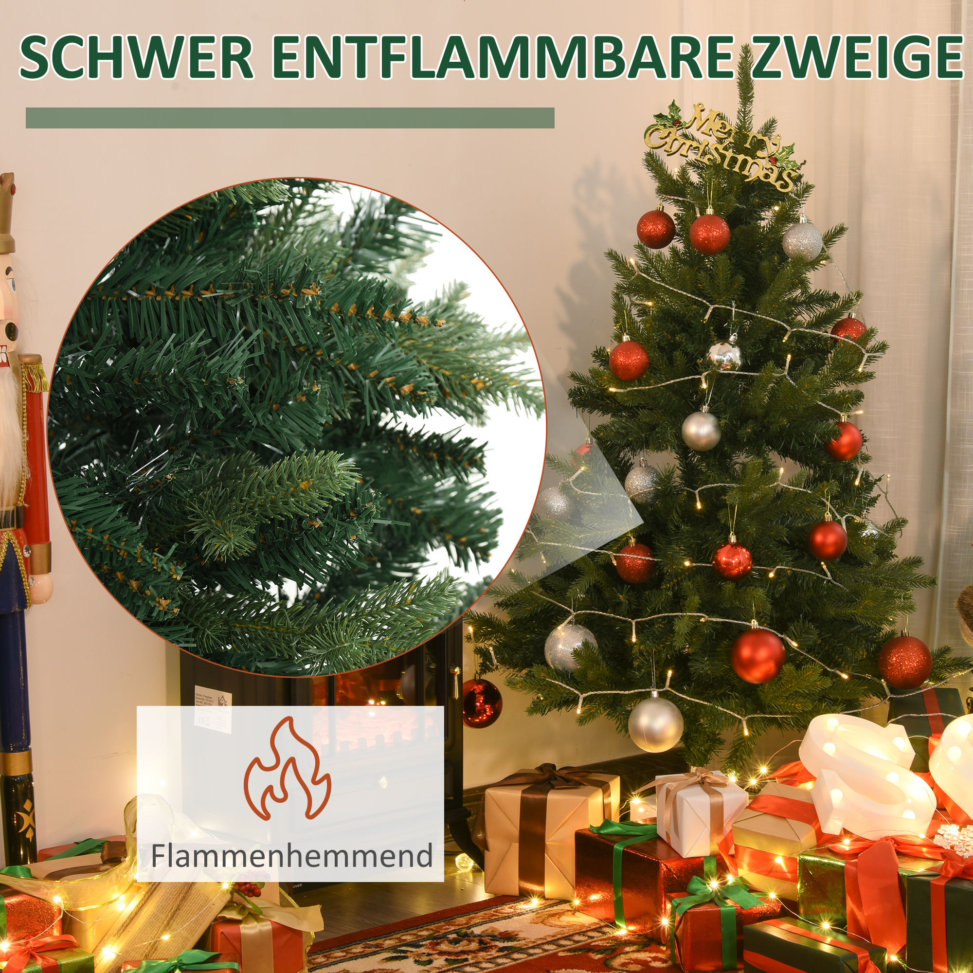 Weihnachtsbaum Christbaum Kunsttanne, 1,2 m, inkl, Ständer, Ø85 cm x 120 cm, Grün