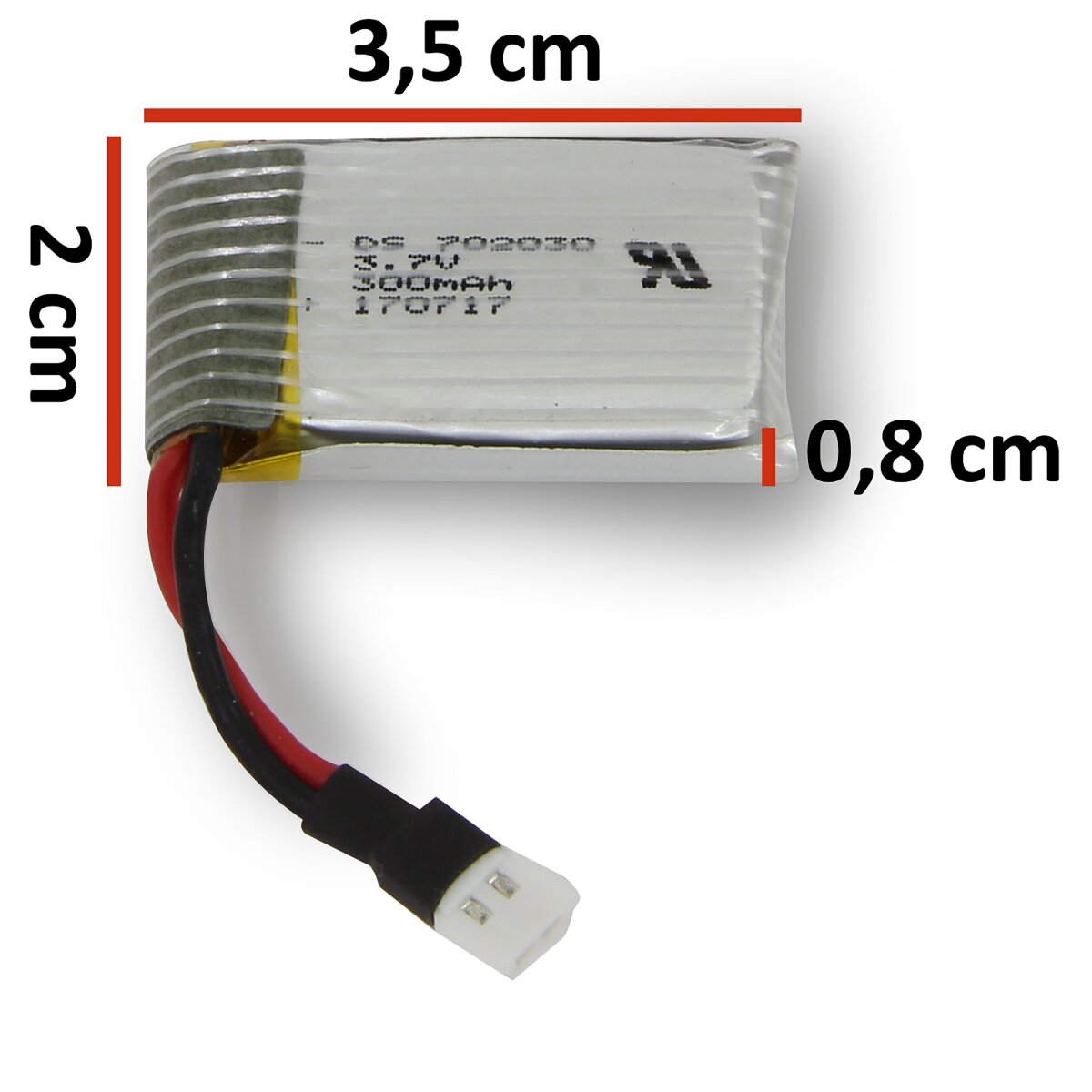 Lipo Lithium-Ion Polymer Akku 3,7V 300mAh 10C 2Pin 1,11Wh
