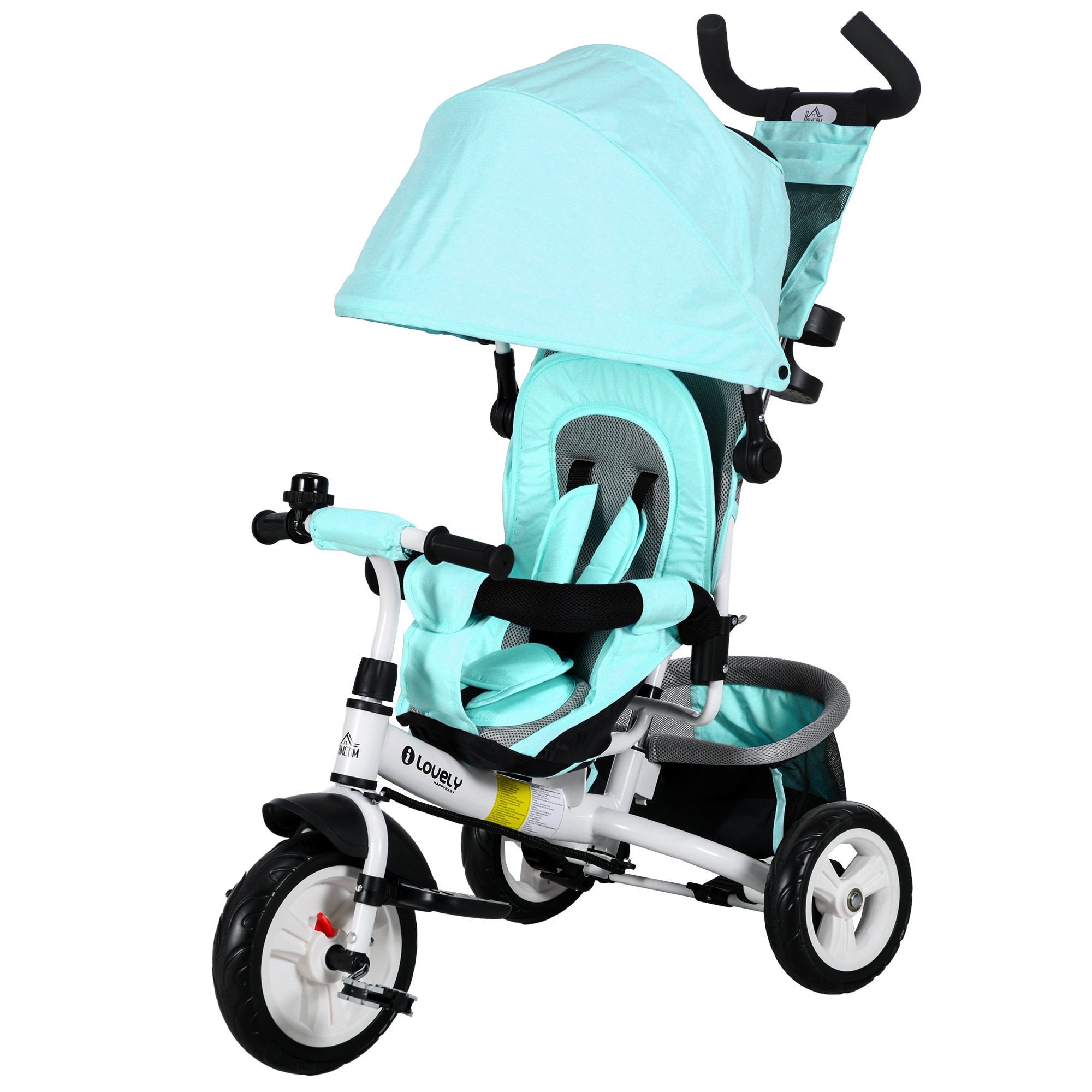 Kinder-Dreirad, Kinderfahrrad, Rückenkorb, Becherhalter, Sonnendach, Metall, Grün Kinder-Dreirad, Kinderfahrrad, Rückenkorb, Becherhalter, Sonnendach, Metall, Grün