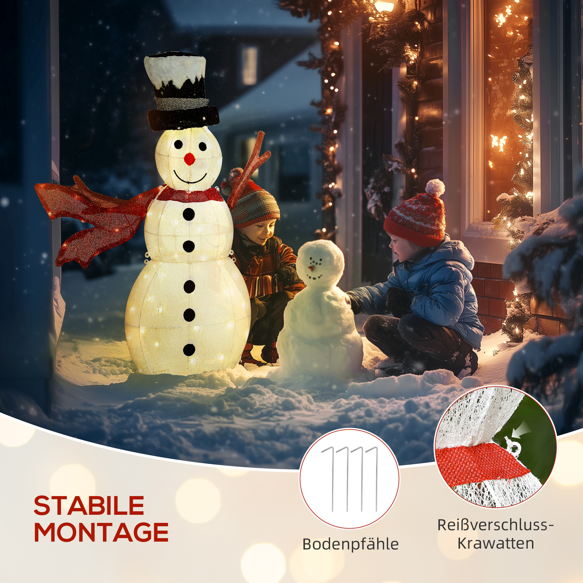 78er LED Weihnachtsdeko, Weihnachten Schneemann in warmweiß, Stahlrahmen, für Indoor, Outdoor, Mehrfarbig