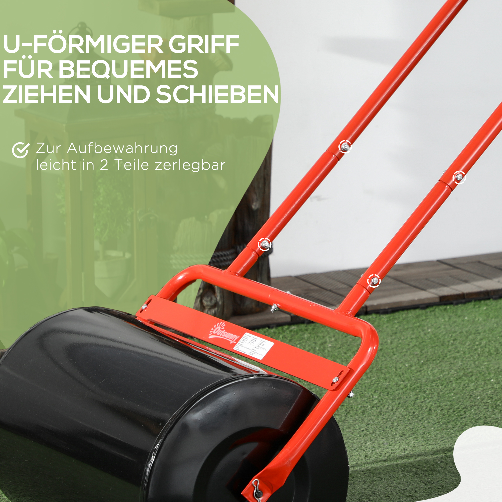 Handliche Rasenwalze, Praktische Rasenrolle, Graswalze, Gartenwalze, flexibel, Stahl, 58L x 32,5B x 113H cm, Rot