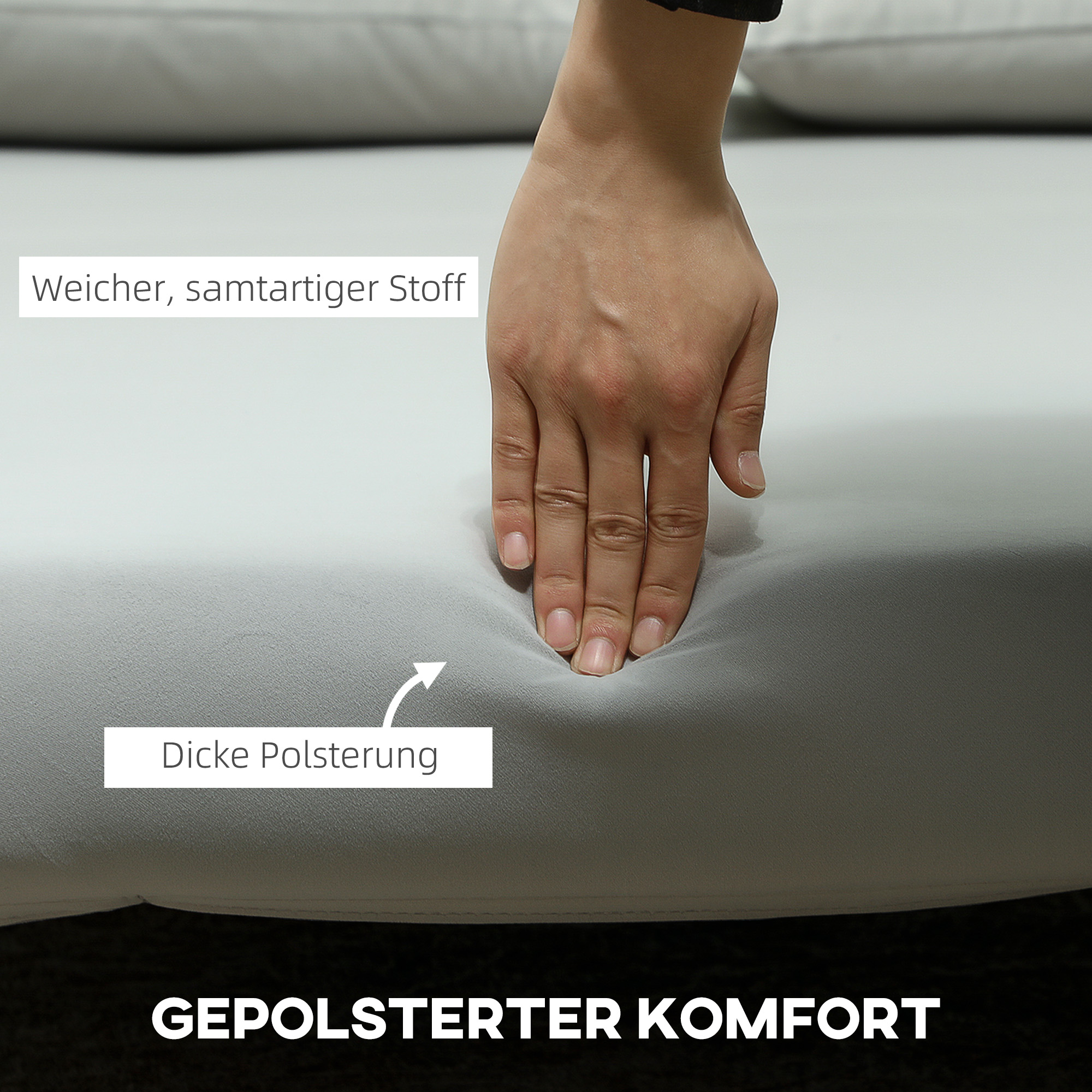 Schlafsofa Relaxsofa Sofa Couch, inkl, 2 Kissen, Samtoptik, 130 x 78 x 79 cm, Hellgrau