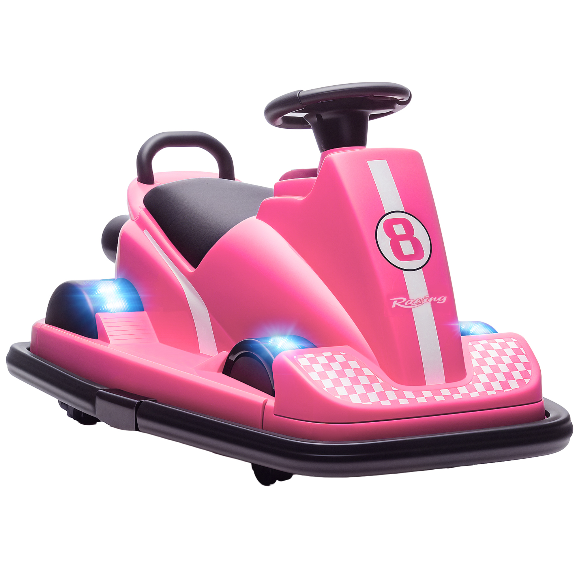 Autoscooter für Kinder, um 360 Grad drehbar, Lenkrad, LED-Lichter, Musikfunktion, 3-8 Jahre, Rosa