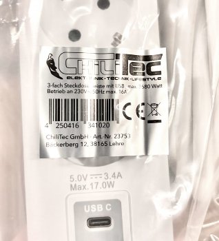 Steckdosenleiste mit Ladebuchsen für USB - USB-A /USB-C,3-fach, weiß, 1,5m Kabel