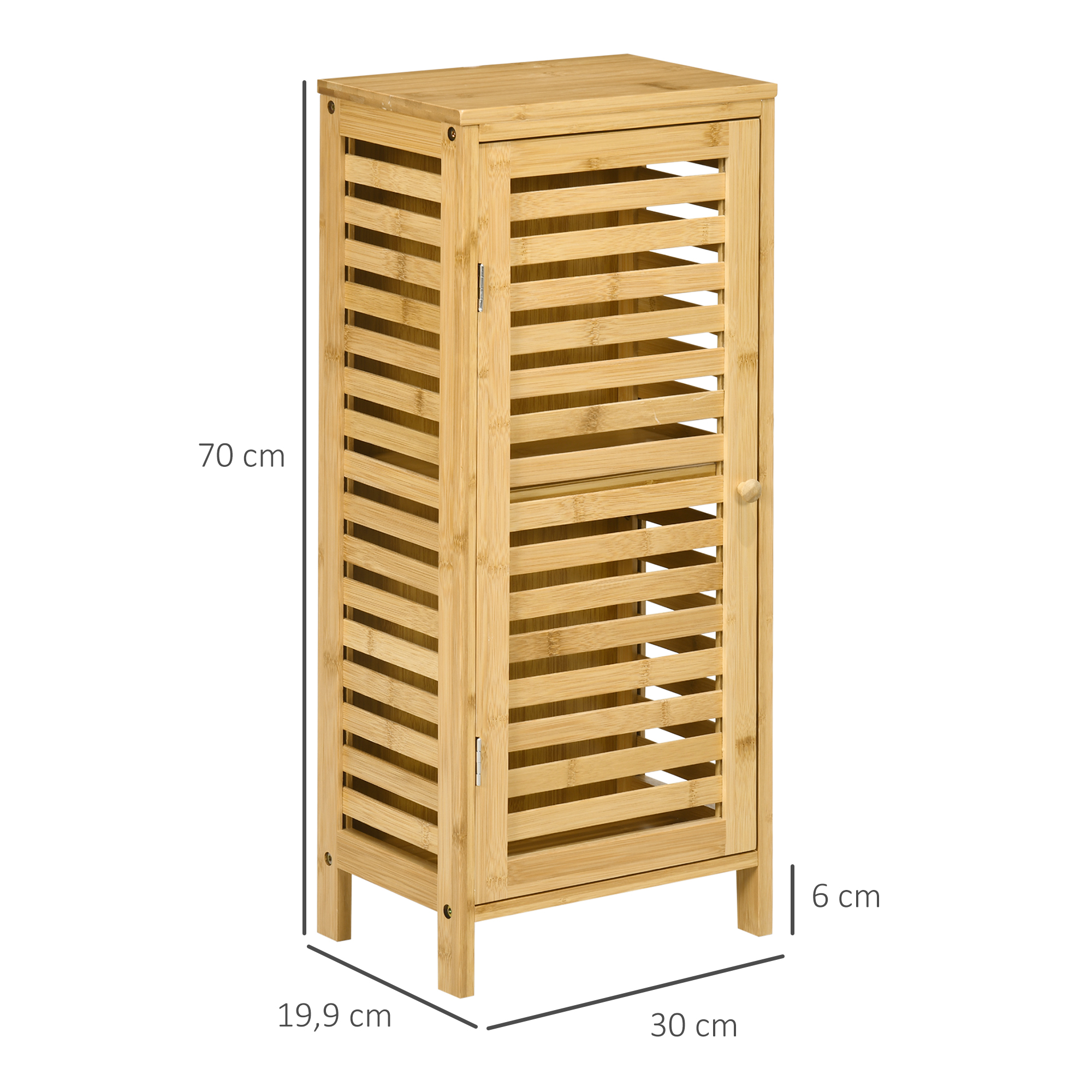Badezimmerschrank mit Lamellentür, versetzbarem Einlegeboden, Naturbambus, 30x19,9x70 cm