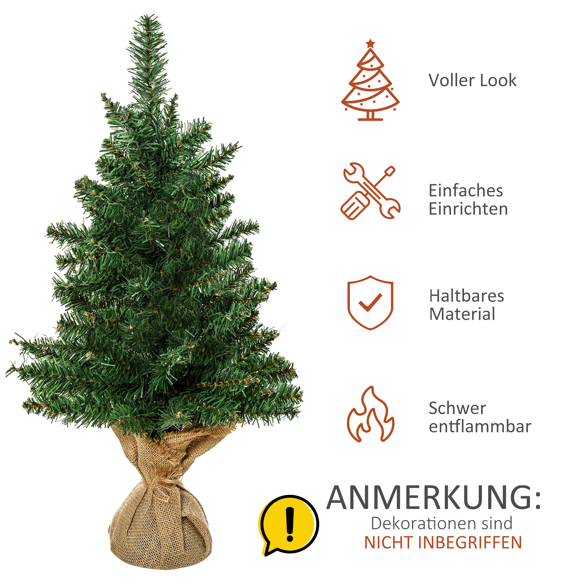 Mini Weihnachtsbaum mit künstlichem Schnee, 60 cm hoch, mit Zementständer, Mehrfarbig